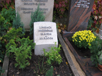 Urnengrabstein passend zu vorhandenen 46 Jahre alten Grabstein. Material: Krensheimer Muschelkalk - Kernstein, Oberflche scharriert, gewlbt und mit Stichbogen bearbeitet. Buchstaben: Alu antik